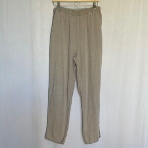 FLAX Women's Straight Leg 100% Linen Pants Size M Tan Pull On Minimal Lagenlook